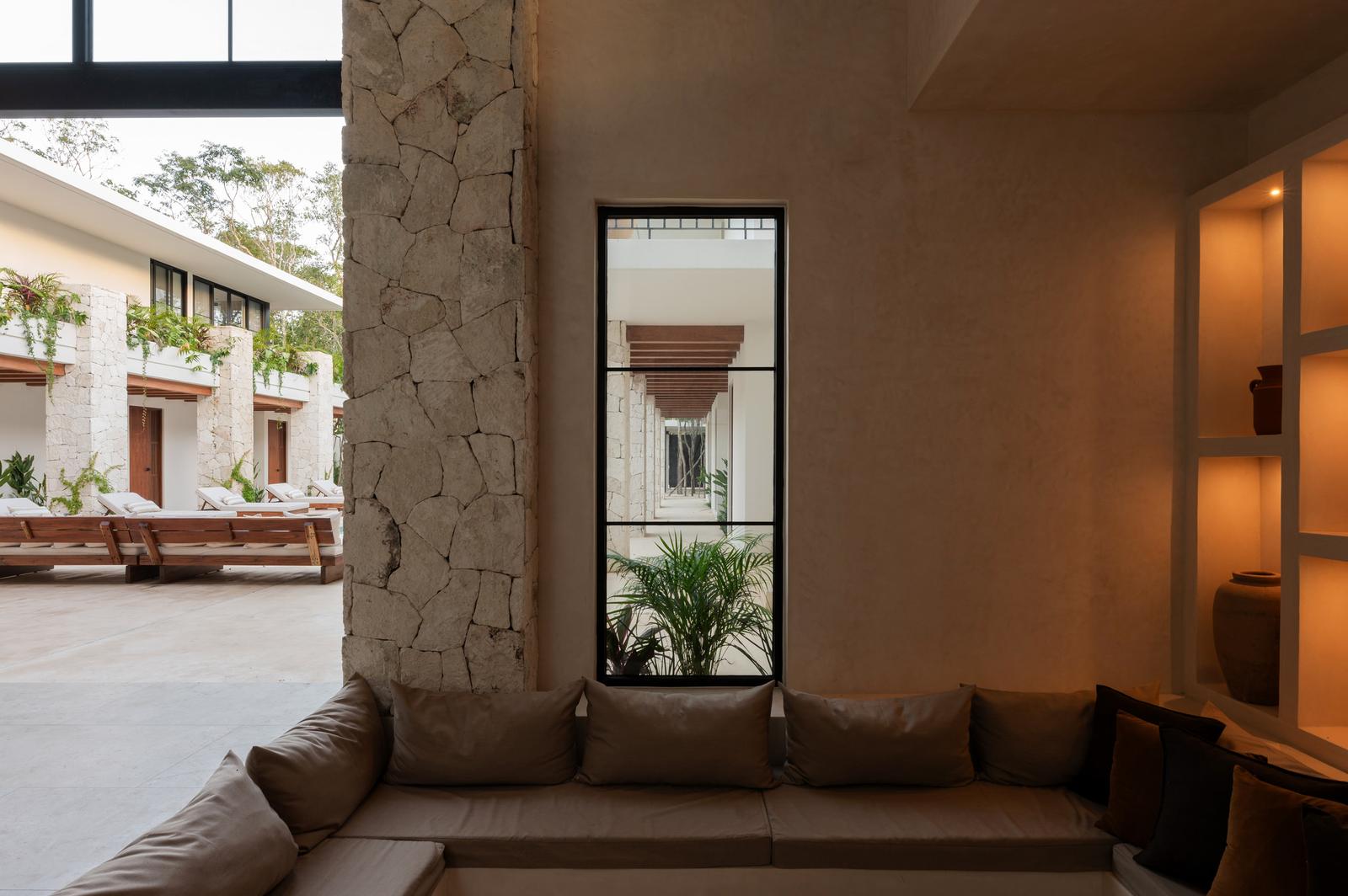 Colonnade seating along the courtyard