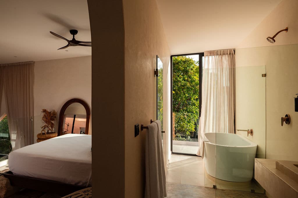 King bedroom with garden doors