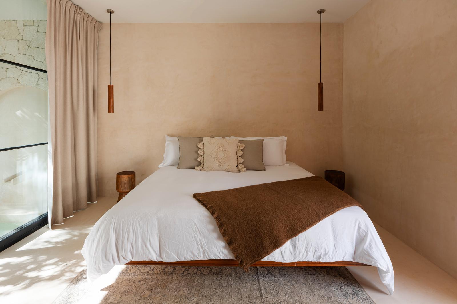 King bedroom in muted linen