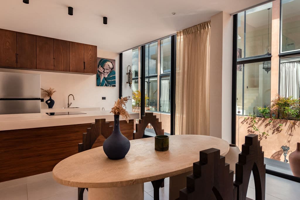 Kitchen island and dining space