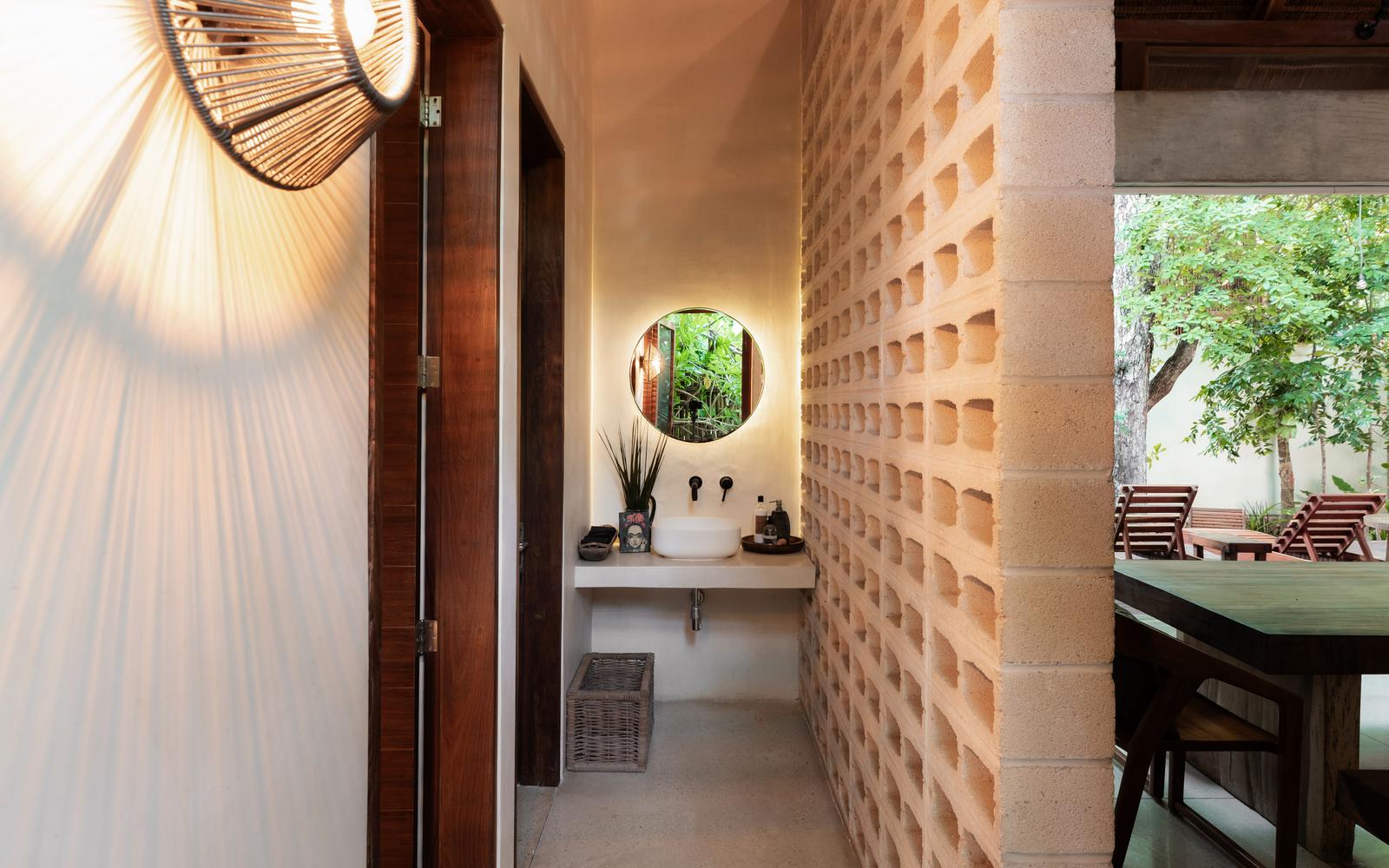 Corridor with a breeze-block screen wall
