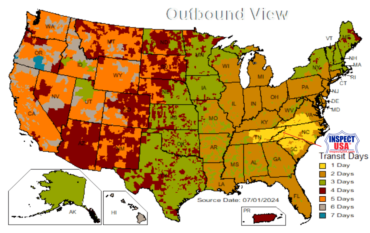 UPS Ground Shipping Zones Map