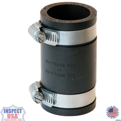 Flexible Coupling 1.25"x1.25" BLACK Fernco (1056-125b) with SS Clamps