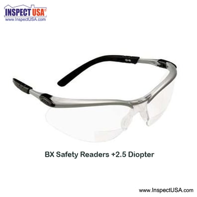 3M BX Safety Reader Goggles Clear (11376) Silver/Black 2.5 Diopter