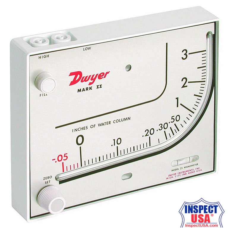 Dwyer Mark II Series 25 Manometer 0-3"WC (50005-1) Inclined