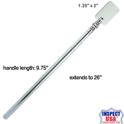 Metal Inspection Mirror 1.25" x 2" (5561) Extends to 26"