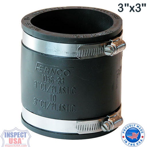 Flexible Coupling 3"x3" BLACK Fernco (1056-33) with SS Clamps