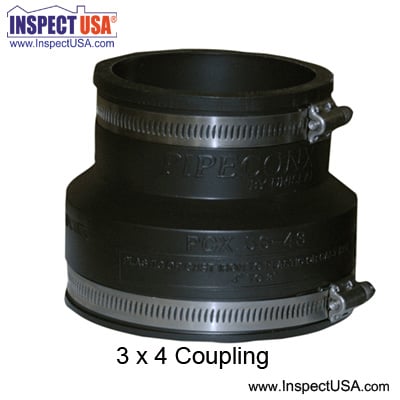 Flexible Coupling 4"x3" Fernco BLACK (1056-43) with SS Heavy Duty Clamps