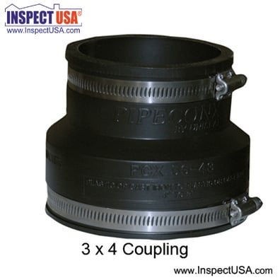 Flexible Coupling 4"x3" Fernco BLACK (79011) with SS Heavy Duty Clamps