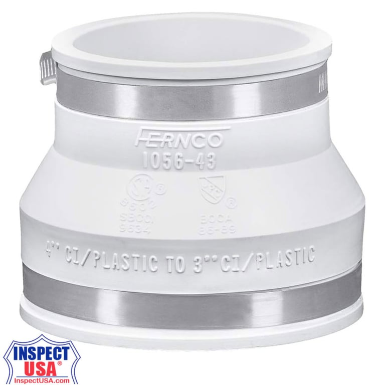Flexible Coupling 4"x3" WHITE Fernco (79038) with SS Heavy Duty Clamps