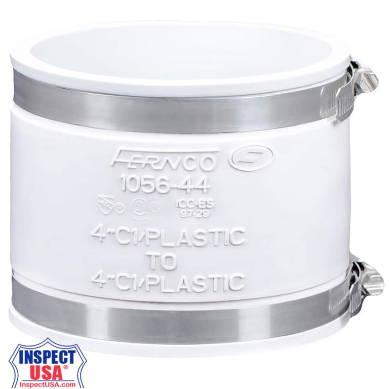 Flexible Coupling 4"x4" WHITE Fernco (79040) with SS Heavy Duty Clamps