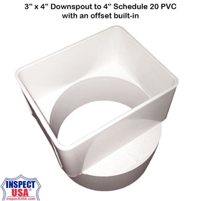 PVC Downspout Adapter (79158) Offset 3x4" to 4" Schedule 20 Pipe