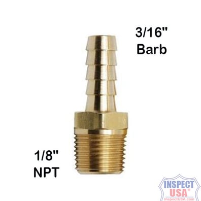 Valve Adapter Brass (BF18316) 1/8" Male NPT to 3/16" Hose Barb