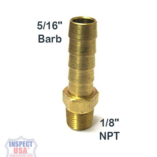Valve Adapter Brass (BF18516) 1/8" Male NPT to 5/16" Hose Barb