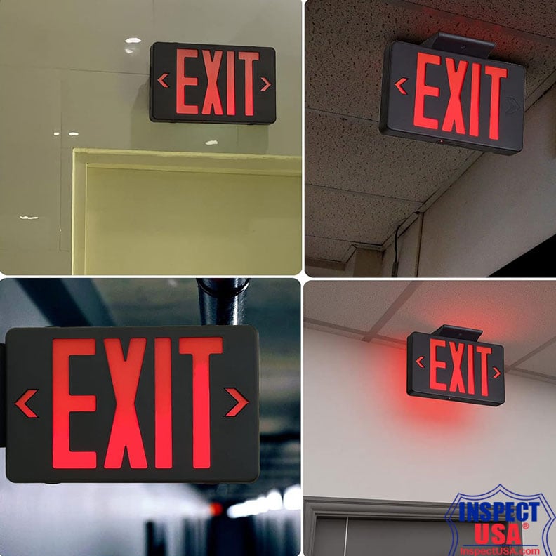 Red LED Exit Sign Black Housing (EX01-RED) Emergency Battery