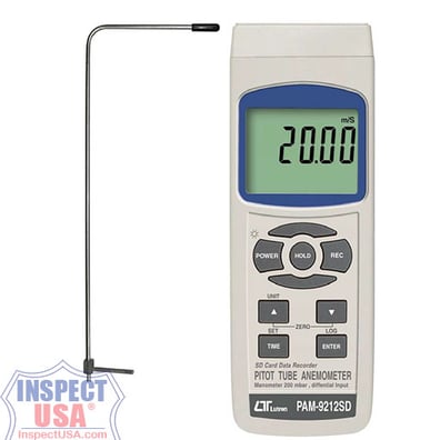 Pitot Tube Anemometer (PAM-9212SD) with Data Logging