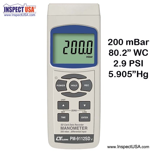 Hi Resolution Manometer 80.2" WC (PM-9112SD) DataLogging