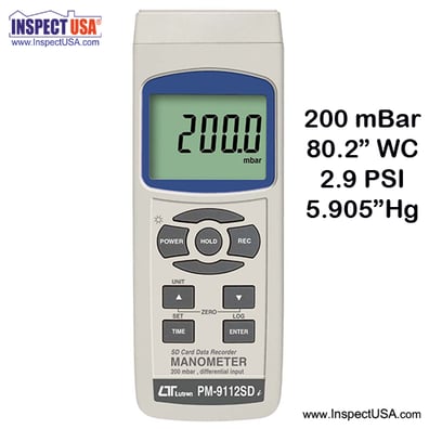 Hi Resolution Manometer 80.2" WC (PM-9112SD) DataLogging