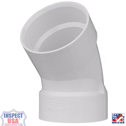 PVC 4" DWV 45 Degree Elbow (PVC-03404) Schedule40 White