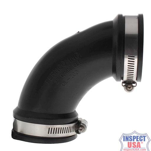 Qwik ELL 2" Fernco Flexible Elbow (QL-200) with Stainless Steel Clamps