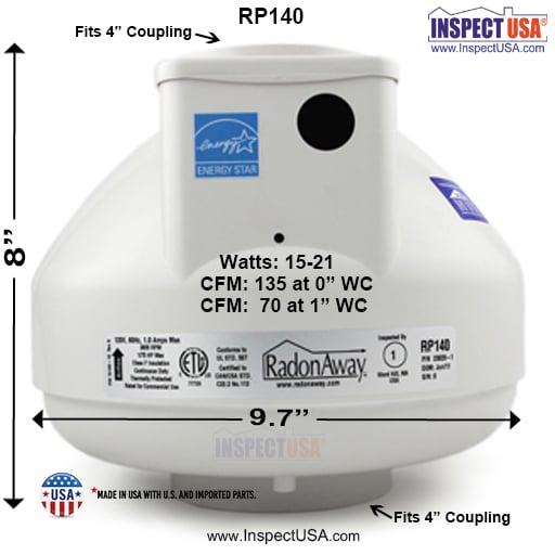 RadonAway Series C 4" Radon Fan (RP140c) Inline VOC Mitigation