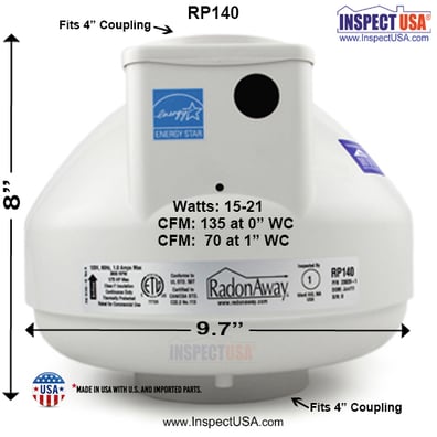 RadonAway Series C 4" Radon Fan (RP140c) Inline VOC Mitigation
