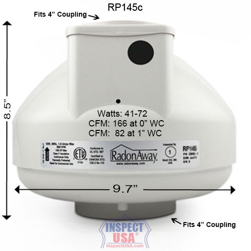 RadonAway Series C 4" Radon Fan (RP145c) Inline VOC Mitigation
