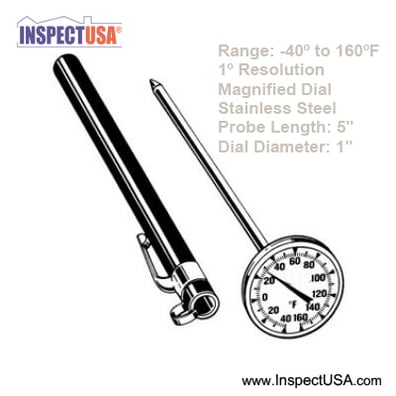 Stainless Steel Stem Pocket Thermometer -40° to 160°F (T160) Round