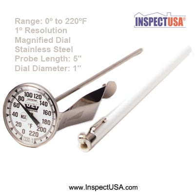 Stainless Steel Stem Pocket Thermometer 0º to 220º F (T220) Round