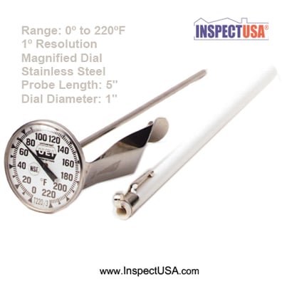Stainless Steel Stem Pocket Thermometer 0º to 220º F (T220) Round