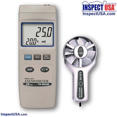 Metal Vane Anemometer 160-7874 FPM (YK-80AM) with Temp