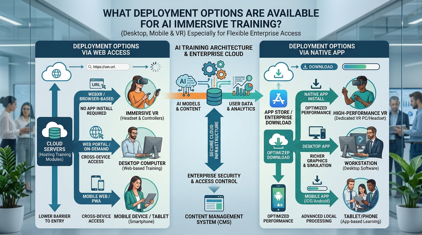 what deployment options are available for ai immersive training across desktop mobile and 