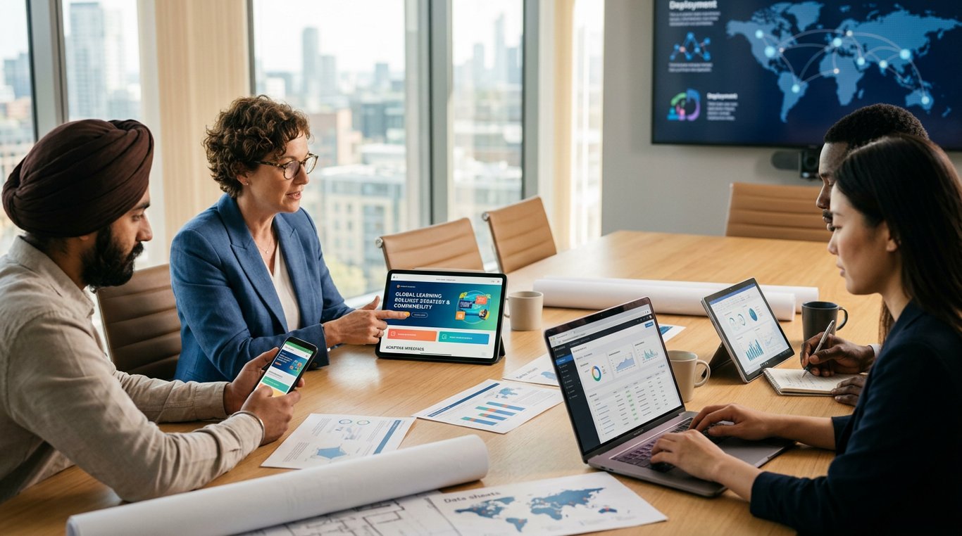 how do we handle global rollouts when employees are using different devices and learning e