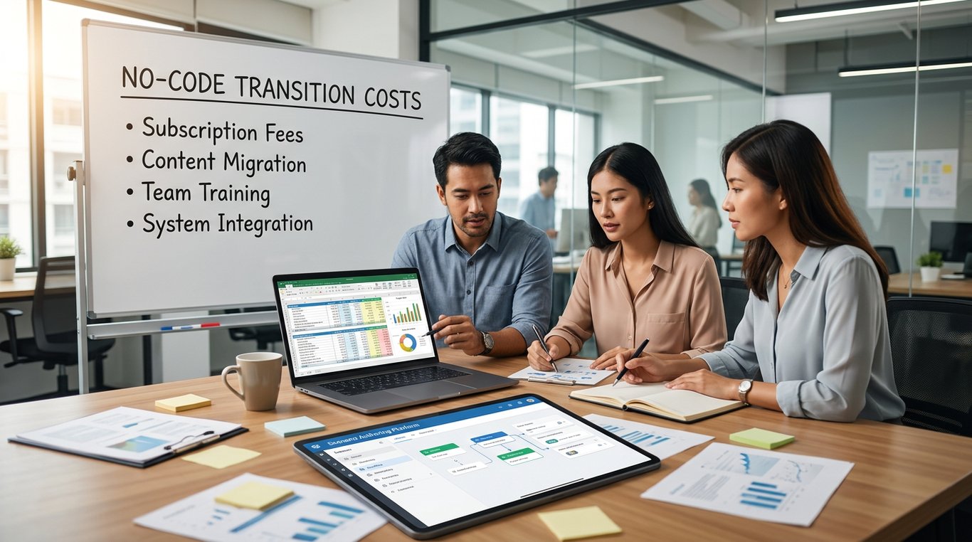what costs should i expect when moving from custom development to no-code scenario authori