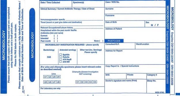 Venepuncture — What extra information would you put on the blood culture microbiology form