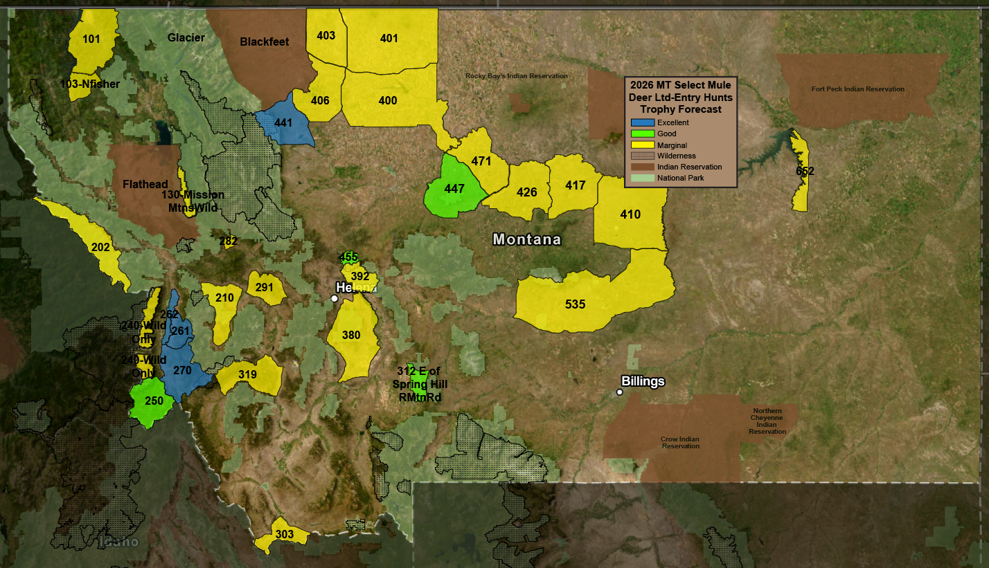 2026 MT Select Mule Deer Ltd Entry Hunts Trophy Forecast