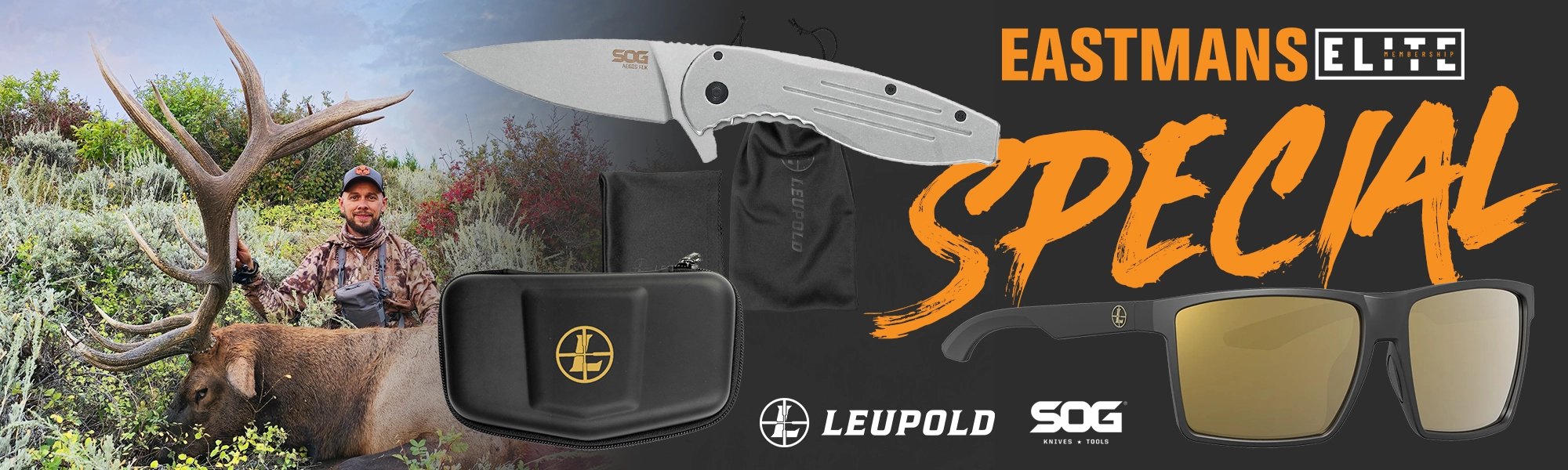 Eastmans Elite Header Offer Leupold SOG July 2026