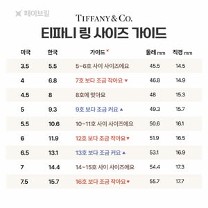 티파니 반지 사이즈 한국 호수로 비교하기