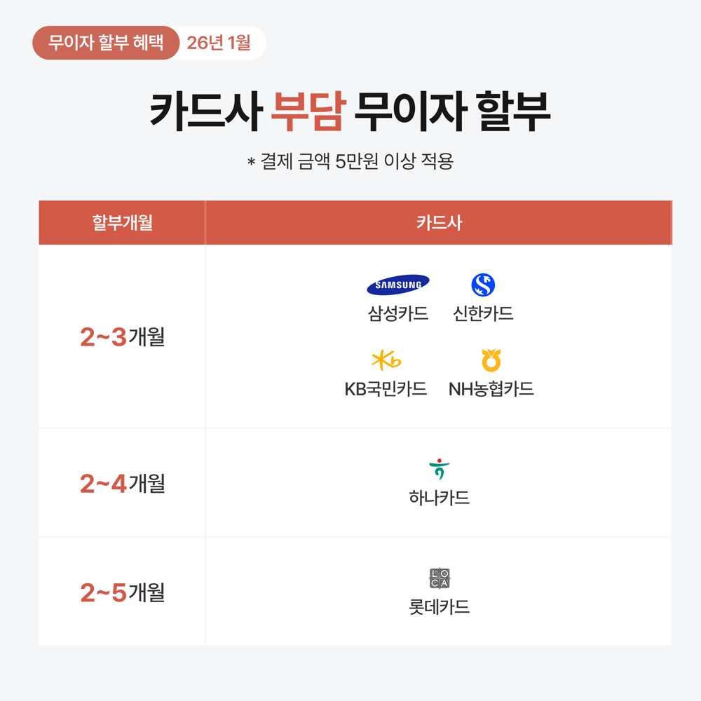 [공지] 1월 신용카드 무이자 할부 혜택 안내