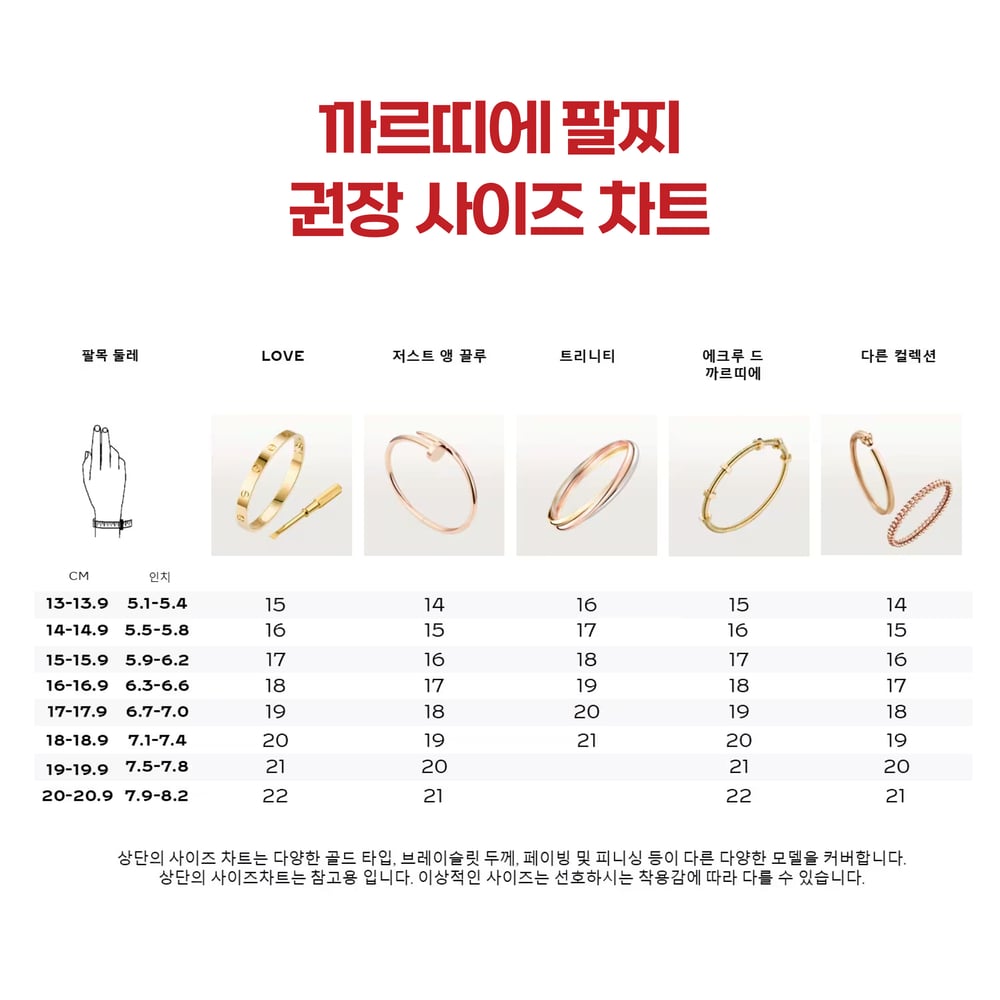 까르띠에 러브 팔찌 사이즈 16, 17호 비교
