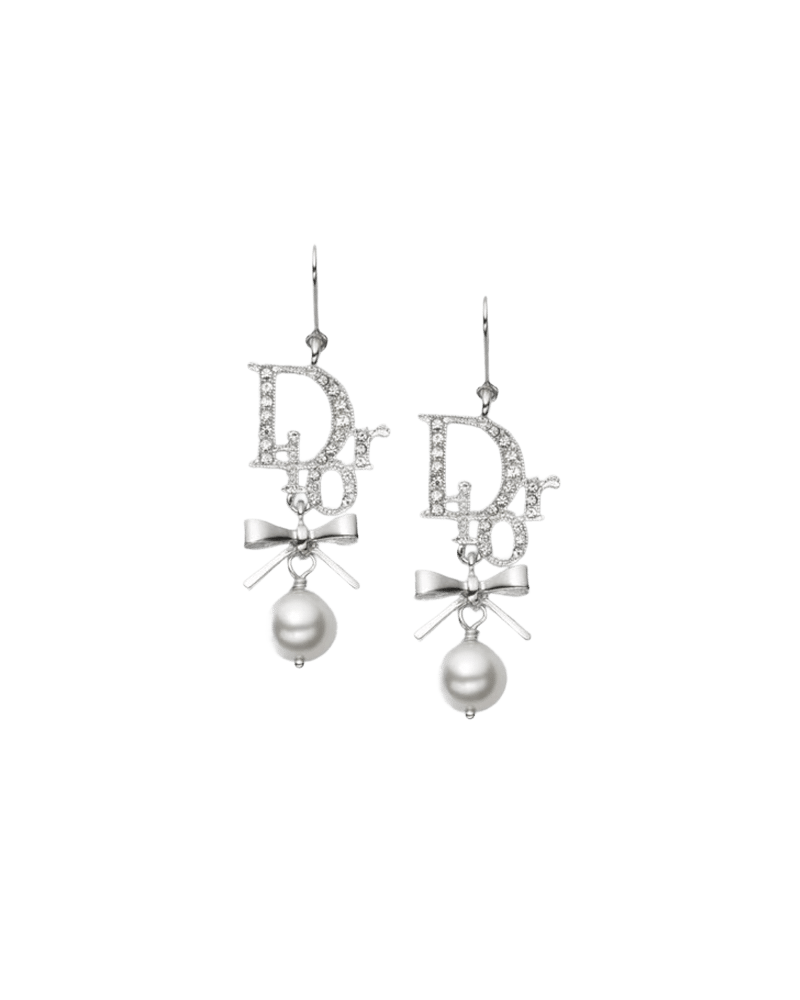 디올 리본 진주 이어링