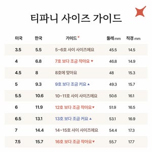티파니 반지 사이즈 한국 호수로 비교하기