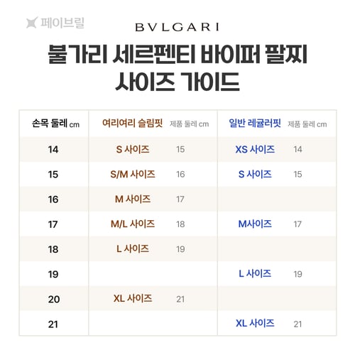 불가리 세르펜티 바이퍼 팔찌 사이즈 비교 