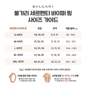 불가리 세르펜티 바이퍼 링 사이즈 비교 (한국, 유럽 반지 호수)