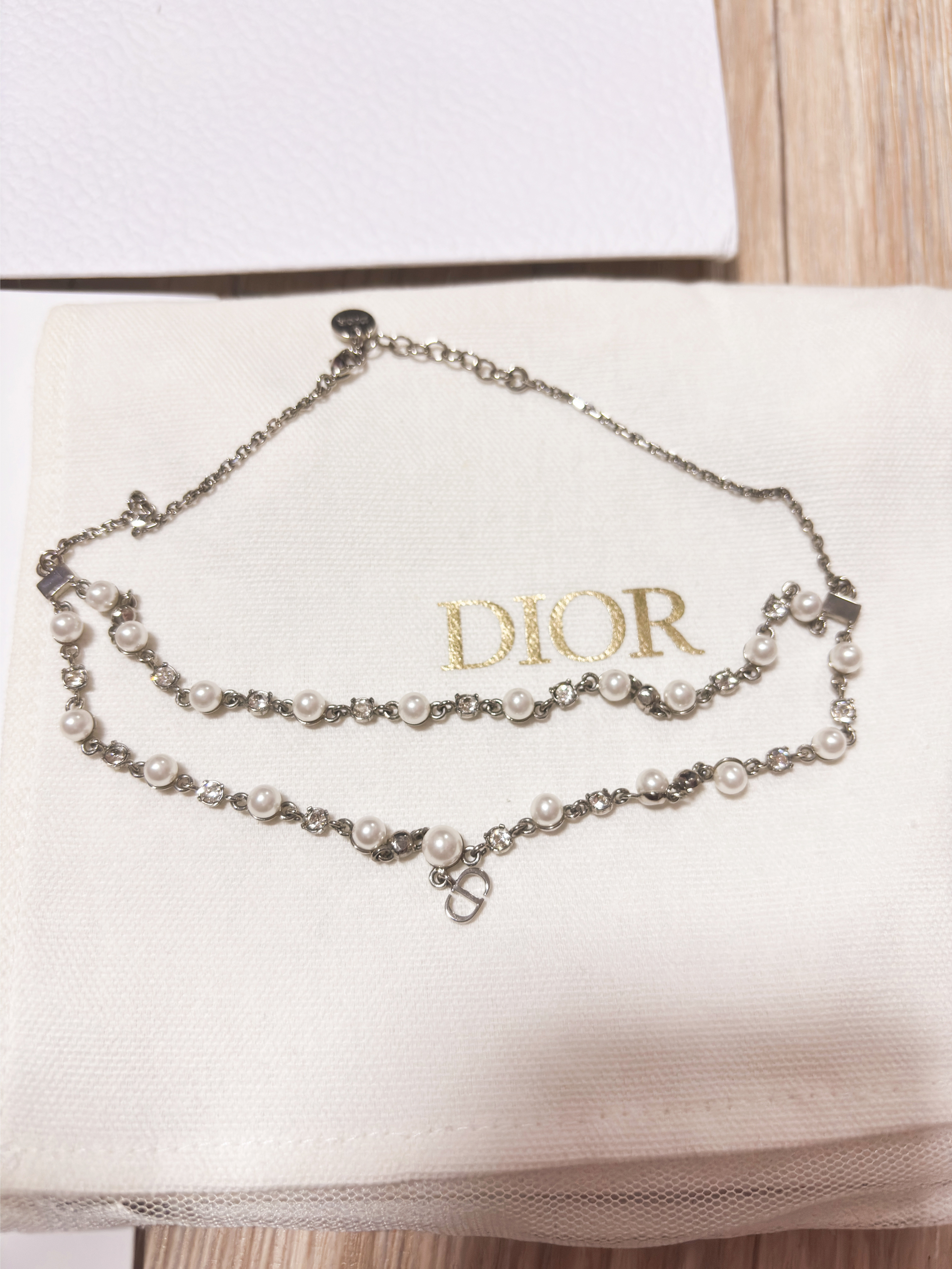디올 쁘띠 CD 더블 체인 진주 네크리스