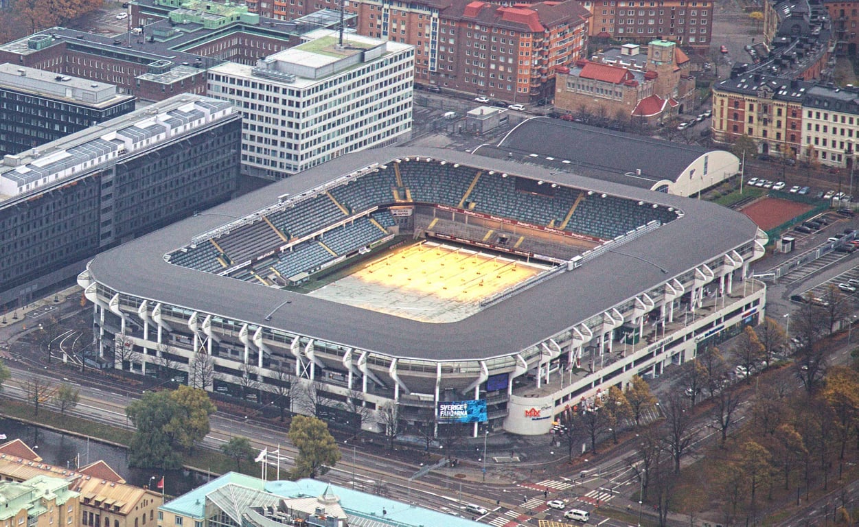 Vista aérea del estadio Gamla Ullevi en Gotemburgo, sede de la vuelta de semifinal entre Suecia y España