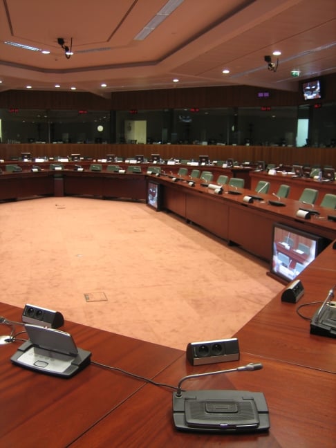 Sala de reuniones del Consejo de la UE durante una sesión ministerial en Bruselas