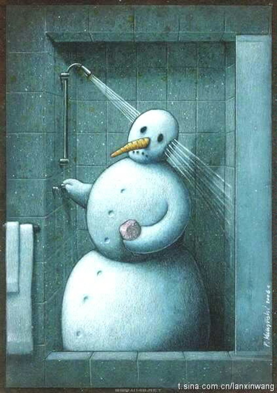 淋浴下的雪人
