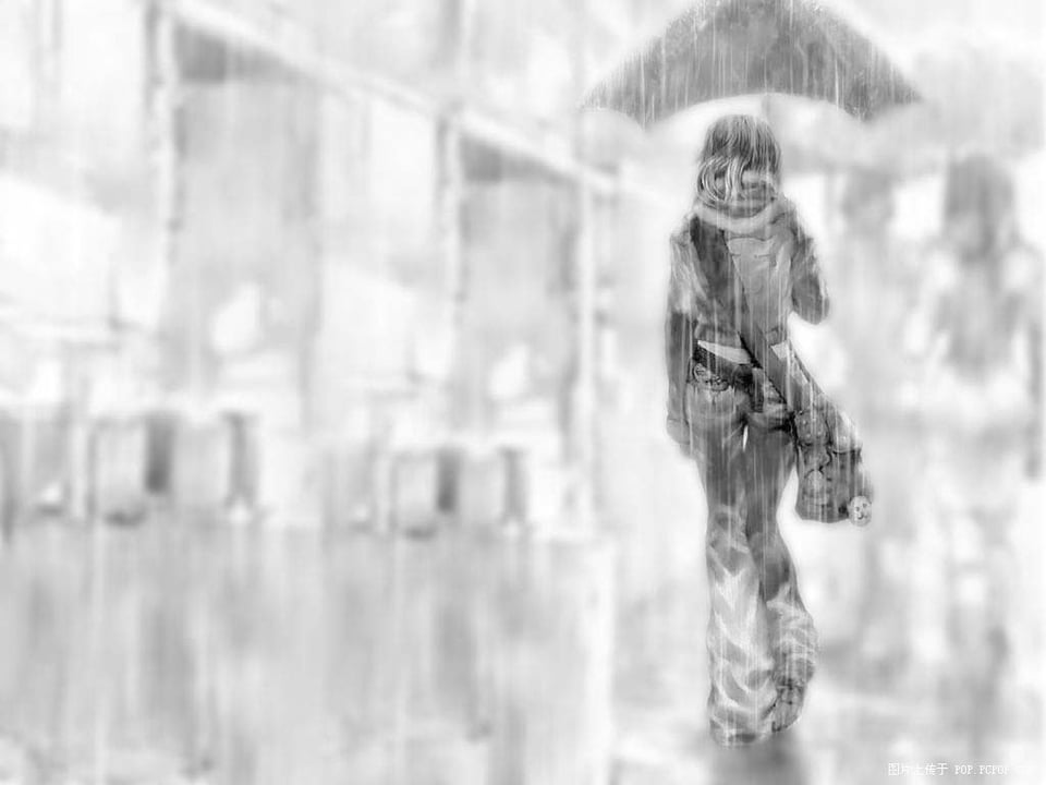 下雨天一个人撑伞四处乱走