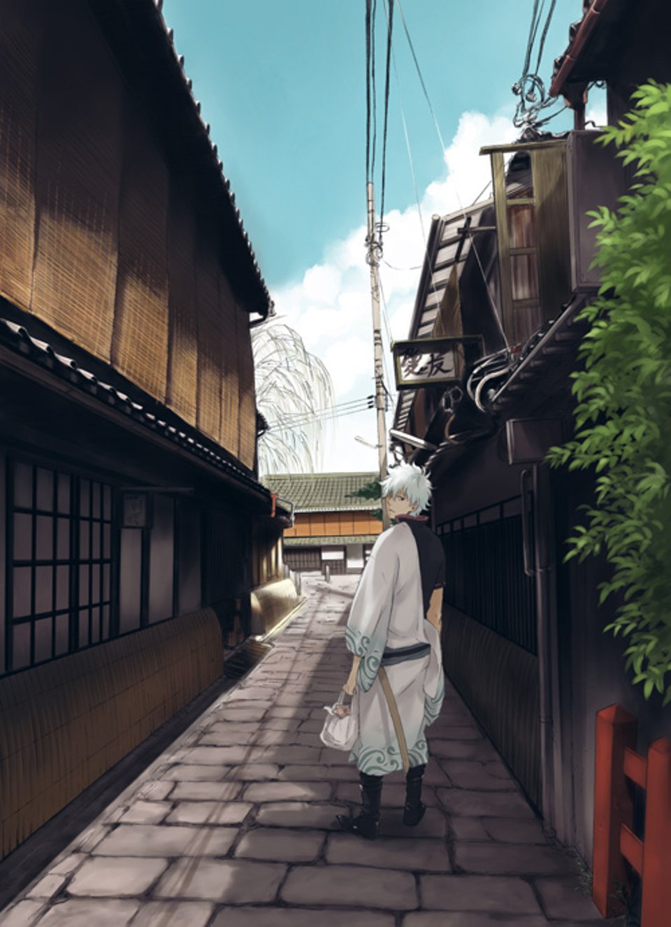 一个银发天然卷的武士